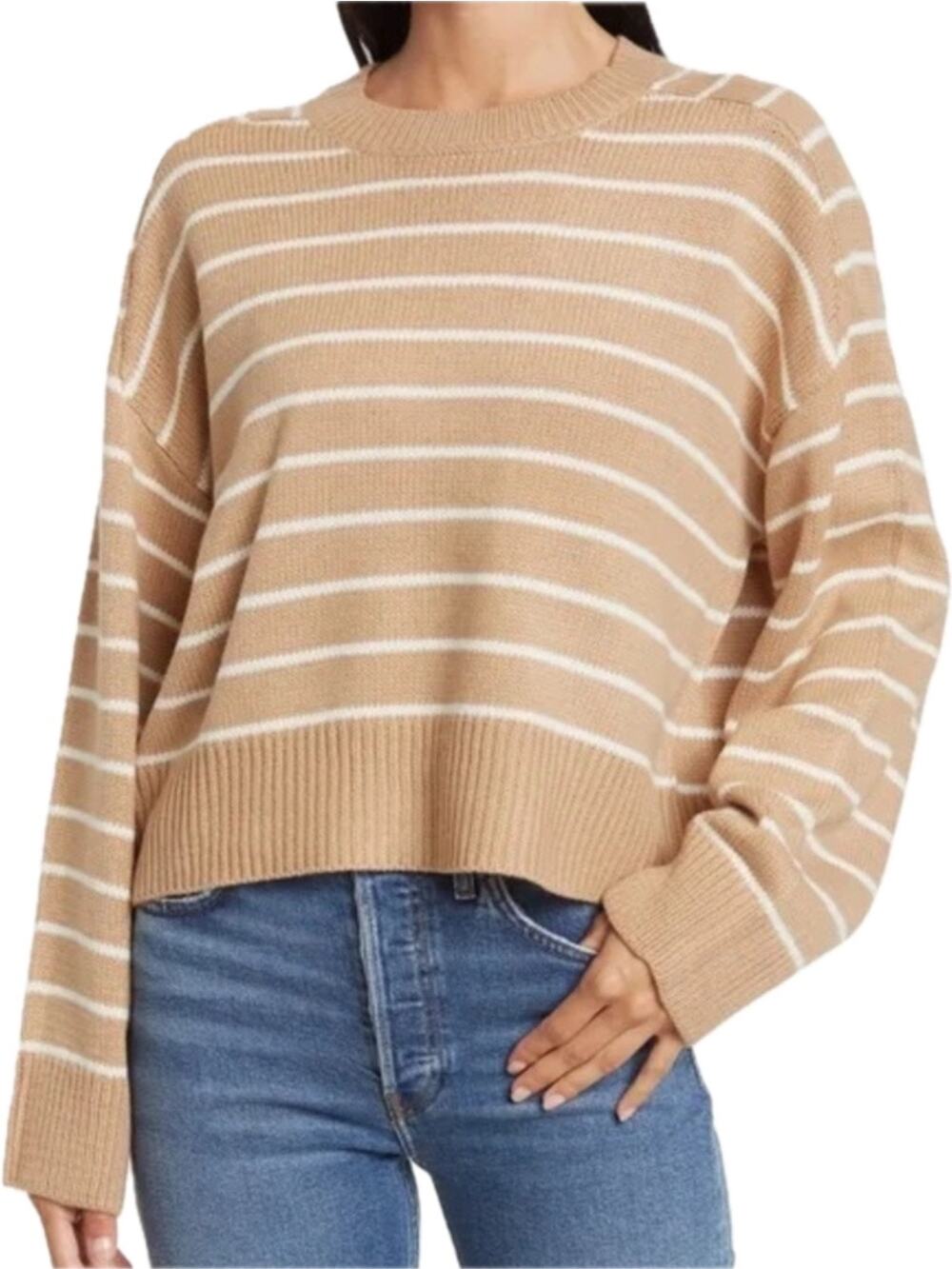 T. Tahari Saddle Stripe Sweater Women's XS Tan